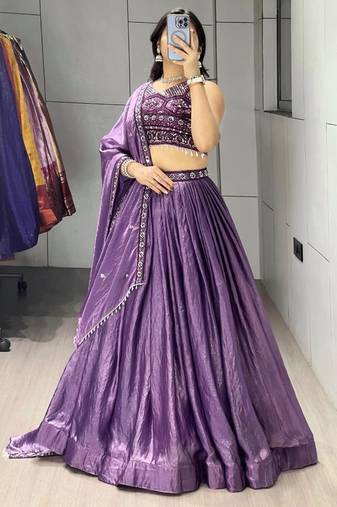 purple silk blend plain traditional lehenga-choli
