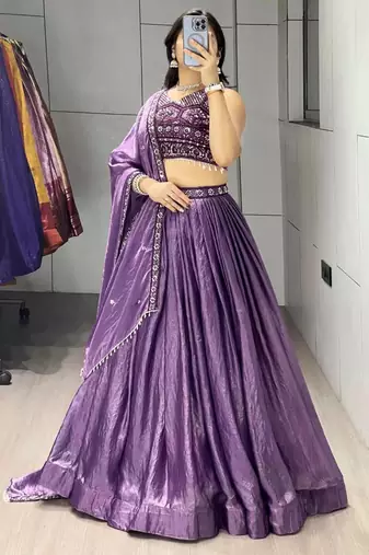 purple silk blend plain traditional lehenga-choli