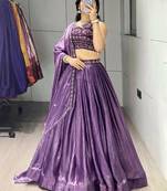purple silk blend plain traditional lehenga-choli