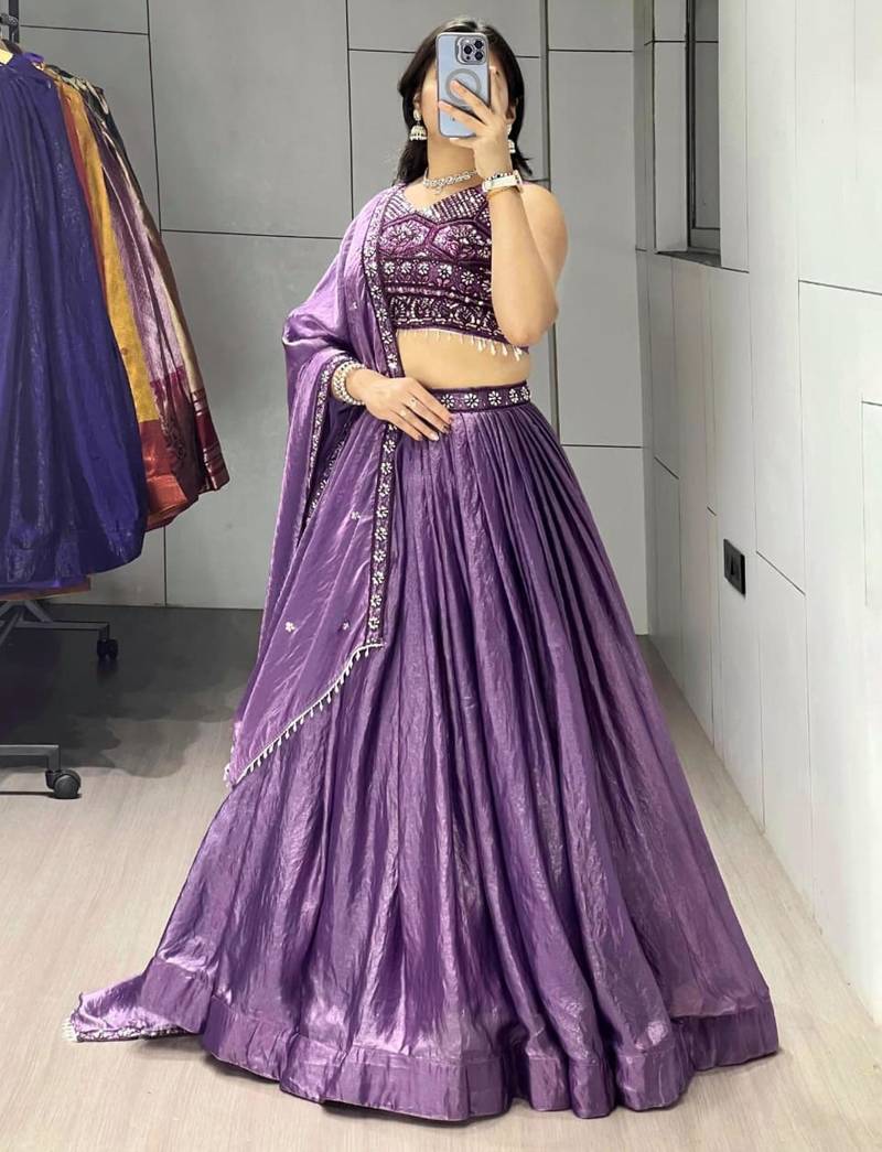 purple silk blend plain traditional lehenga-choli