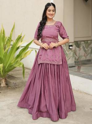 purple chinon plain designer lehenga-choli 4