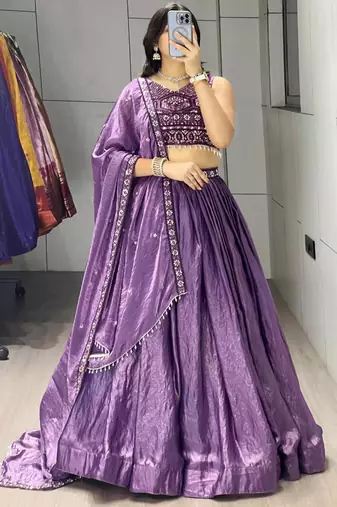 purple silk blend plain traditional lehenga-choli