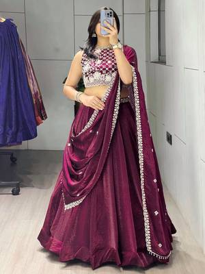 wine silk blend plain traditional lehenga-choli 1