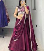 wine silk blend plain traditional lehenga-choli