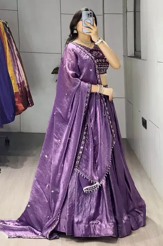 purple silk blend plain traditional lehenga-choli