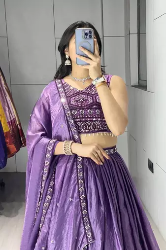 purple silk blend plain traditional lehenga-choli
