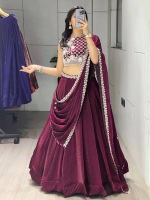 wine silk blend plain traditional lehenga-choli 2