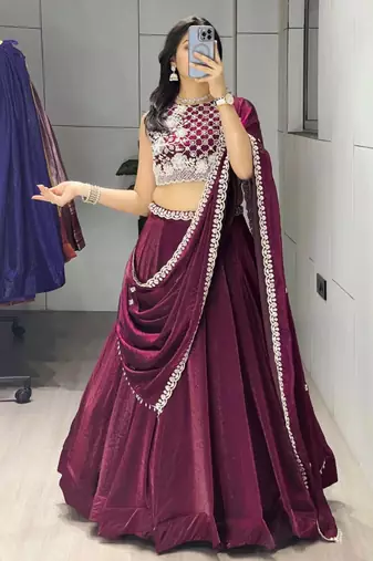 wine silk blend plain traditional lehenga-choli