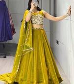 dark yellow silk blend plain traditional lehenga-choli