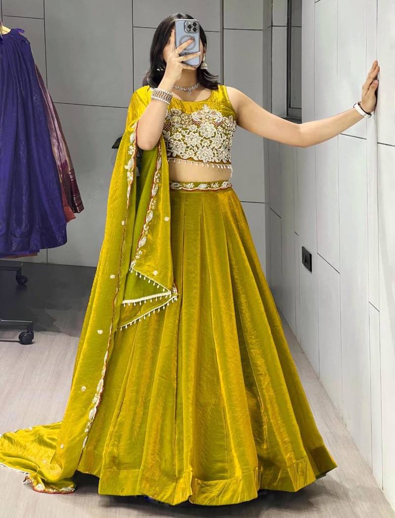 dark yellow silk blend plain traditional lehenga-choli