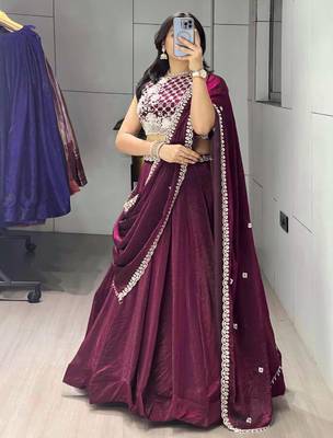 wine silk blend plain traditional lehenga-choli 3