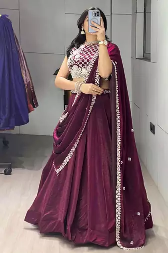 wine silk blend plain traditional lehenga-choli