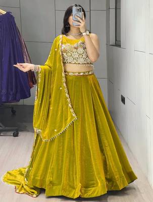 dark yellow silk blend plain traditional lehenga-choli 2