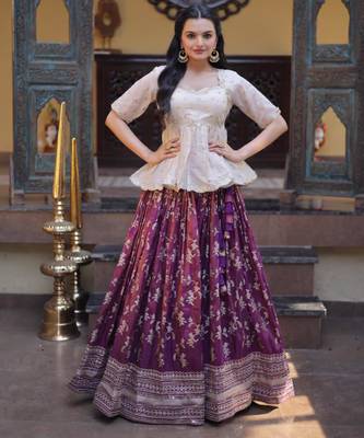 wine jacquard embroidered traditional lehenga-choli 1