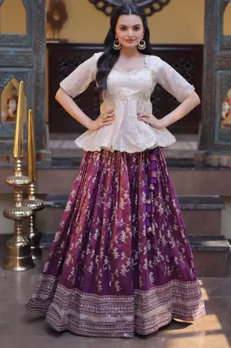 wine jacquard embroidered traditional lehenga-choli