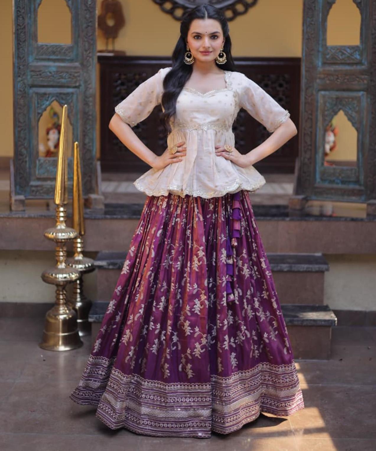 Wine Jacquard Embroidered Lehenga Choli