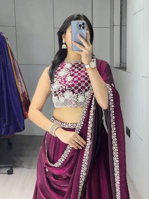 wine silk blend plain traditional lehenga-choli 4
