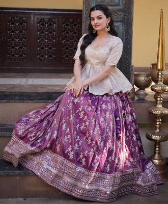 wine jacquard embroidered traditional lehenga-choli 2