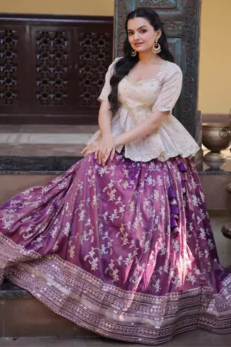wine jacquard embroidered traditional lehenga-choli