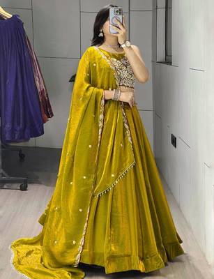 dark yellow silk blend plain traditional lehenga-choli 4