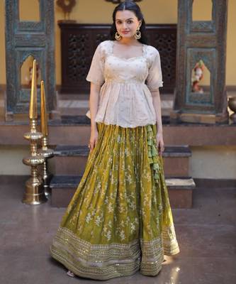 green jacquard embroidered traditional lehenga-choli 1