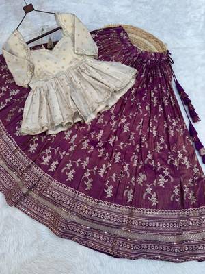wine jacquard embroidered traditional lehenga-choli 4