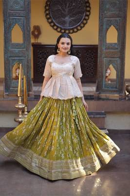 green jacquard embroidered traditional lehenga-choli 4