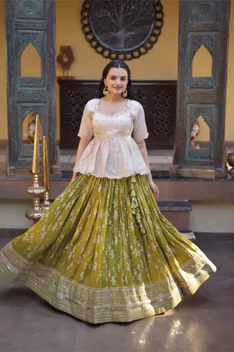 green jacquard embroidered traditional lehenga-choli