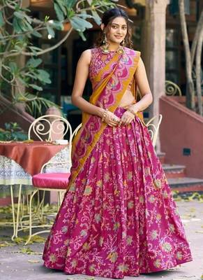 pink art silk floral printed navratri lehenga choli 1