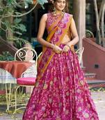 pink art silk floral printed navratri lehenga choli