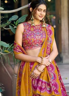 pink art silk floral printed navratri lehenga choli 2