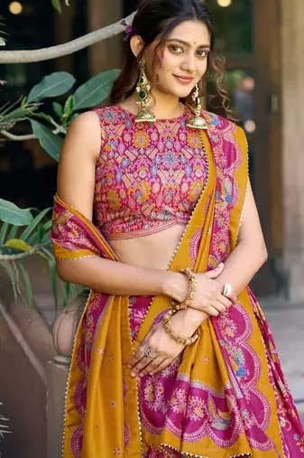 pink art silk floral printed navratri lehenga choli