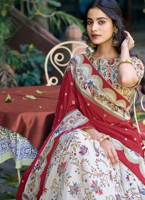 white art silk floral printed navratri lehenga choli 1