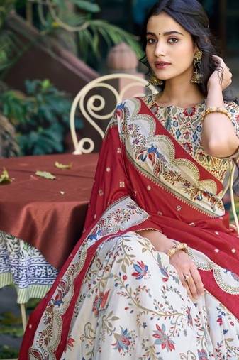 white art silk floral printed navratri lehenga choli