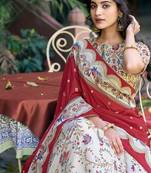 white art silk floral printed navratri lehenga choli
