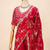 Red silver bead & sequin embroidered fendi silk designer saree with unstitched blouse for wedding & party wear