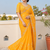 Yellow  silver bead & sequin embroidered fendi silk designer saree with unstitched blouse for wedding & party wear