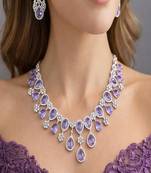 Lavender Amethyst Pear-Cut Necklace Earring Set | Silver Finish Bridal Jewelry