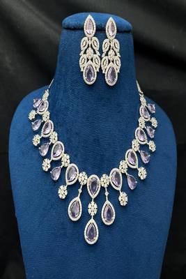 Lavender Amethyst Pear-Cut Necklace Earring Set | Silver Finish Bridal Jewelry 2
