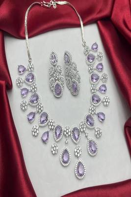 Lavender Amethyst Pear-Cut Necklace Earring Set | Silver Finish Bridal Jewelry 3