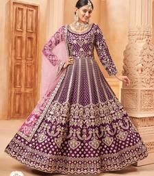 wine colour foil work art silk anarkali gown