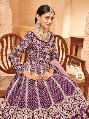 wine colour foil work art silk anarkali gown 3