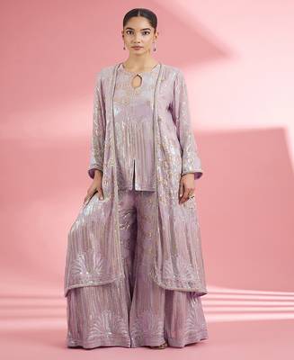 Dull pink georgette sharara cape set with thread and sequin work 1