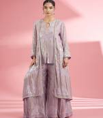 Dull pink georgette sharara cape set with thread and sequin work