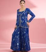 Royal blue  georgette sharara  set with thread and sequin work