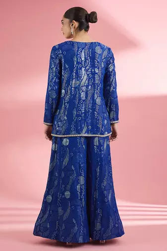 Royal blue  georgette sharara  set with thread and sequin work
