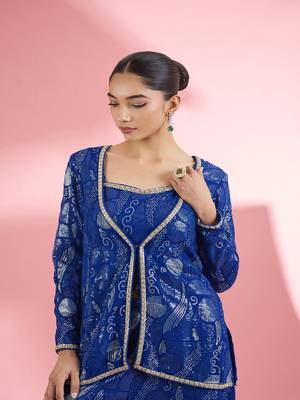 Royal blue  georgette sharara  set with thread and sequin work 4