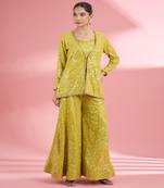 Lime green  georgette sharara  set with thread and sequin work