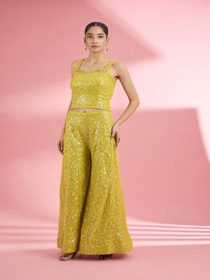 Lime green  georgette sharara  set with thread and sequin work 3