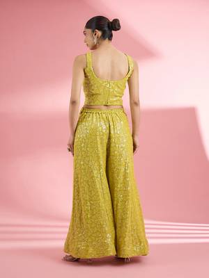 Lime green  georgette sharara  set with thread and sequin work 4